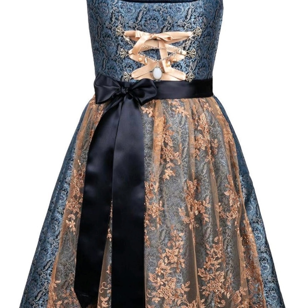 Elegant Blue and Tan Lace Drindl
